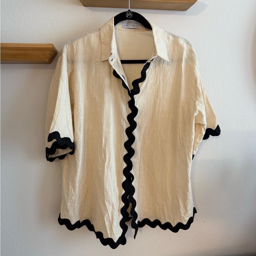 Petal & Pup Cream Blouse with Black Trim